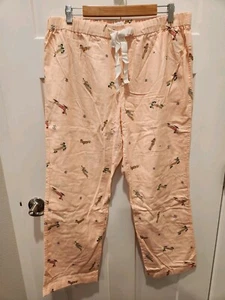 J Crew Shell Pink Wiener Dog /Dachshund / Doxie Flannel Pajama Pants NWOT Sz L - Picture 1 of 6