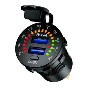 12V Dual 4.8A USB Car Charger 2 Port Adapter LED Voltmeter Socket Fast Charging - Picture 1 of 12