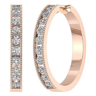 Hoop Earring Natural Round Diamond VS1 F 1.75 Carat 14K Rose Gold Channel Set - Image 1 of 4