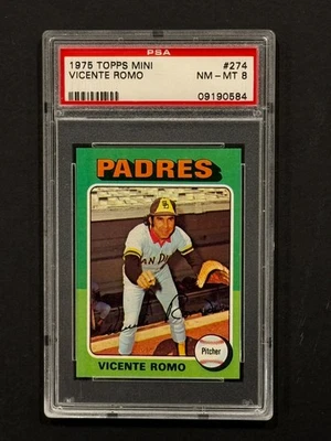 1975 Topps Mini Baseball #274 Vicente Romo; PSA 8 NM-MT - Image 1 of 2