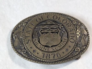 Colorado State Seal Solid Brass Tony Lama Vintage Belt Buckle - Picture 1 of 7