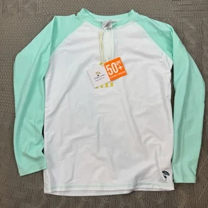 Shade Critters Kids Swim Rashguard - White and Mint ~ 10 - Picture 1 of 12