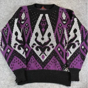 Vintage 80s Sweater Mens Size 50 Purple Black Fair Isle Coogi Pullover Jumper - Picture 1 of 4