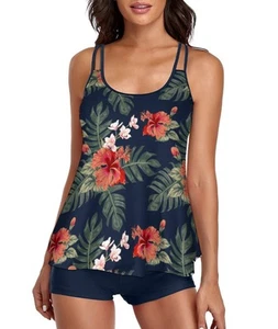 Womens 2025 Tankini Swimsuits Tummy Control Flowy Swimwear Two Piece Bathing ... - Picture 1 of 5