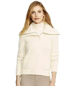 RALPH LAUREN Gr. M Creme Baumwollmischung gerippt Reißverschluss vorne Cardigan Pullover Preppy - Bild 1 von 9