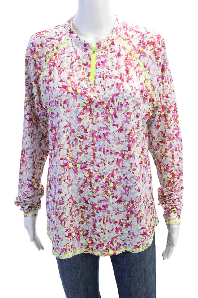 Женский пуловер JoFit эластичный с цветочным принтом высокий вырез спортивная одежда топ розовый размер XL - Изображение 1 из 4