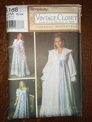 Simplicity Sew Pattern 5188 VINTAGE CLOSET Victorian  NIGHTGOWN & ROBE XS-M 6-16 - Image 1 of 2