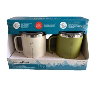 Taza de café aislada Thermoflask 12 oz - Paquete de 2 blancos verdes nuevos en caja - Imagen 1 de 3