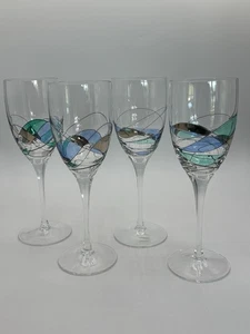 Set Of 4 Luminescence Milano Romania Stained Glass Glasses 10 1/2” Tall - Picture 1 of 5