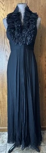 Vestido Marchesa Notte Negro Halter Volantes Cuello en V Seda Talla 0 - Imagen 1 de 11