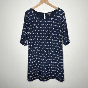 Lily Rose Womens Mini Shift Dress Large Blue Novelty Bird Print Preppy Brunch - Picture 1 of 9
