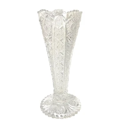 Vaso de vidro vintage imperial margarida botão década de 1950 vidro prensado transparente borda dente de serra - Imagem 1 de 4