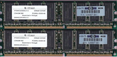 512MB 2x256MB DDR-400 INFINEON Memory KIT PC3200 HYS64D32300GU-5-C HP 326667-041 - Image 1 of 2
