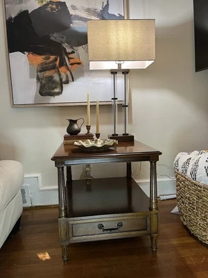 Henredon solid walnut side table with one bottom drawer - Image 1 of 4