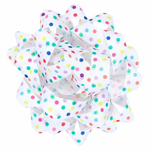 4 x GIFT BOW Extra large Rainbow polka dot dotty grosgrain ribbon fabric present - image 1 of 1