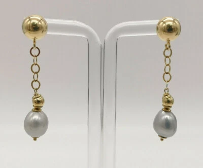 orecchini pendenti da donna con perla grigia naturale  argento 925 MADE IN ITALY - Immagine 1 di 4