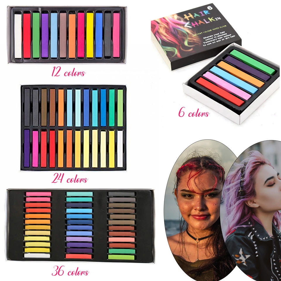 WEDDECOR Hair Chalk Temporary Hair Dye Colour Soft Pastels Salon Kit Cosplay 6/12/24/36