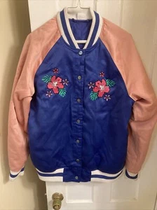 Lilo & Stitch Jacket Women XL Blue/Pink Embroidery Satin Aloha Disney - Picture 1 of 10