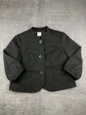Halogen Crop Blazer Womens Sz XL Black Geometric Textured 3 Buttons Faux Pockets - Image 1 of 4