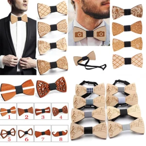 Men's Wooden Bow Tie Wedding Party Wood Bowtie Gift Adjustable Necktie Formal❥ - Picture 1 of 46
