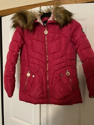 Chaqueta DKNY Niñas Grande Rosa Cremallera Completa Extraíble Capucha Puffer Abrigo Largo de Invierno Foto 1 de 4