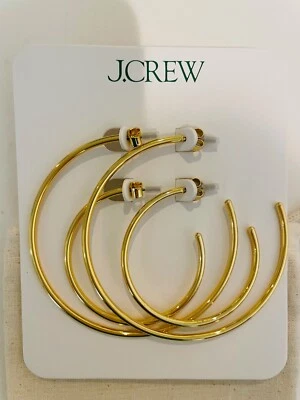J Crew Gold tone Thin hoop earrings set-of-two, w/ pouch, surgical steel posts - Image 1 of 4