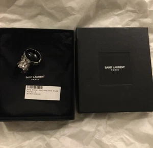 Yves Saint Laurent YSL Arty Black Cabochon Enamel Statement Ring, Size 4 Silver - Picture 1 of 9