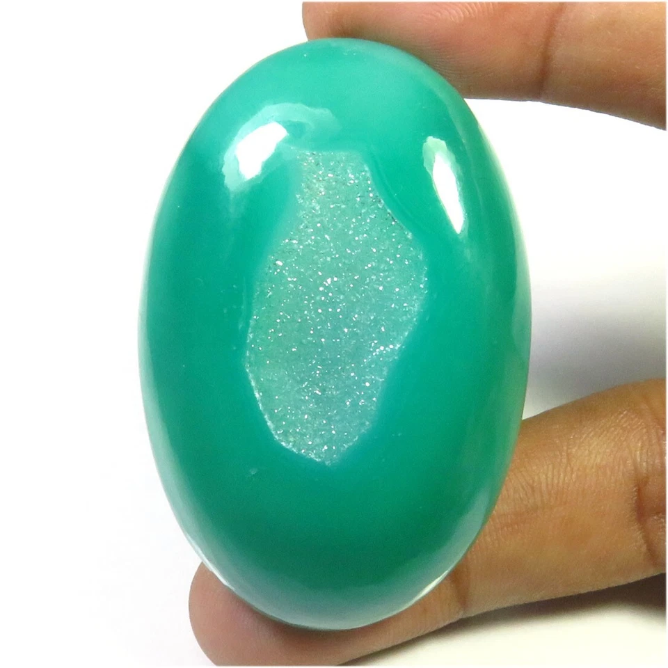Natural Onyx Agate Geode Oval Gems 54x36 mm Green Onyx Druzy Cabs Loose OND-1513 - Image 1 of 4