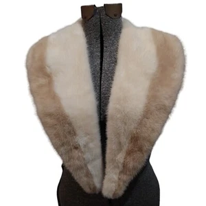 Vtg Two Tone Genuine Mink Lined Collar Shawl Wrap Scarf Boa Stole Cream Beige - Picture 1 of 4