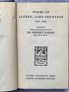Poems of Tennyson 1830-1865 ~ Oxford University Press 1929 The World's Classics - Picture 1 of 14