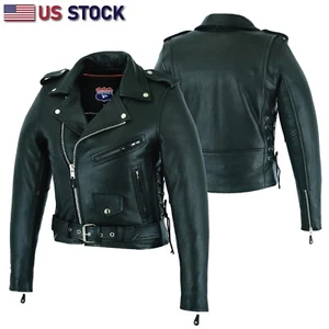 Highway Leather Women's Full Length Motorcycle Jacket with Side Lace Ammo Pocket - Picture 1 of 8