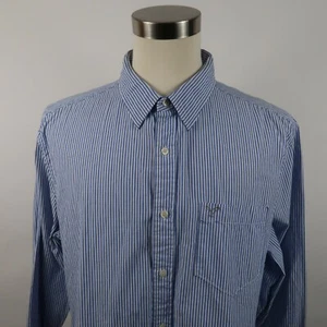 American Eagle Mens Athletic Fit LS Button Down Blue White Striped Shirt XXL - Picture 1 of 12