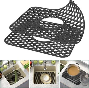 TOOVEM 2PC Silicone Sink Mat Grid Kitchen Folding Non-slip Rear Drain Sink Mats - Picture 1 of 8