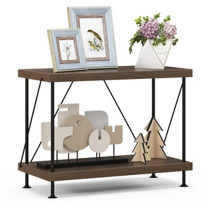 2-Tier Home Display Rack Multipurpose Storage Shelf Metal Frame Bookshelf Walnut - Picture 1 of 9