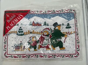 Vtg Vinyl Placemats Christmas Set Of 4 Bears Winter Scene New But Open Bag - Picture 1 of 10