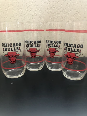 Chicago Bulls Glass Tumbler Bull Logo Head Set Of (4) Cover