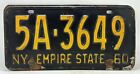 Old 60 NY. Rat Rod Hot Rod Vintage 1960 New York Automobile License Plate 5A3649