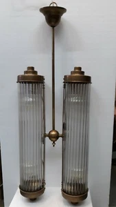 ANTIQUE VINTAGE ART DECO FIXTURE CEILING BRASS HANGING LIGHT MILK GLASS LAMP - Picture 1 of 3