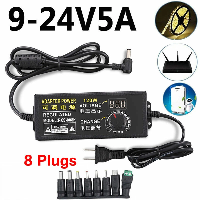 9V-24V 5A 120W Adjustable Voltage Power Supply Adapter Charger Transformer Sets - Image 1 of 4
