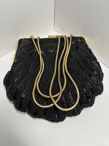 Valerie Stevens Bead  Shoulder Purse SeaShell Clam Black Silver Clasp & Chain - Picture 1 of 3