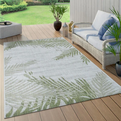 Tappeto per interni ed esterni in beige e verde con design di palme per balcone  - Immagine 1 di 4