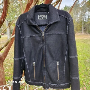 True Grit Men's Zip-Up Jacket M Black Sherpa Lined With Zipper Pockets - Picture 1 of 12
