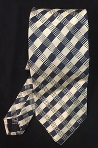 Vintage Hugo Boss Silk Plaid Tie Extra Wide 1980s Blue Tan Made In Italy - Picture 1 of 24