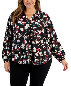 Alfani Plus Size 2X Printed V Neck Long Sleeve Top In Black Fragment Floral $70 - Picture 1 of 4