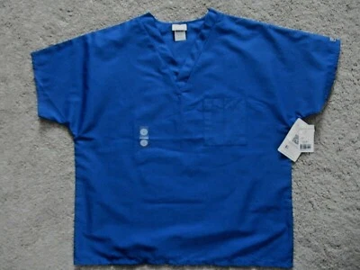 NEW  SCRUB UNIFORM TOP   LARGE  White Swan   Royal Blue   Short Sleeves  UNISEX - Image 1 of 4