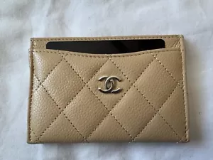 NEW! Chanel Card Case Holder Wallet Beige Caviar Leather Silver Hardware - Picture 1 of 5