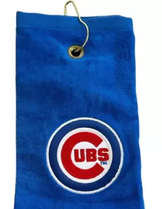 Chicago Cubs Asciugamano da Golf Club Terry Velour Ricamato Blu Tri-Fold con Gancio 25"L - Foto 1 di 9