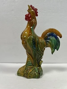 VTG Majolica Rooster Chicken Figurine Statue Drip Glaze Italy 11.5x7.5, 1-1/2 Lb - Picture 1 of 16