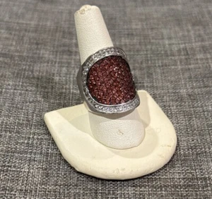 Sterling Silver~Maroon CZ Dome Style Ring W/Clear CZ Halo~Sz.9~11.7g - Picture 1 of 10