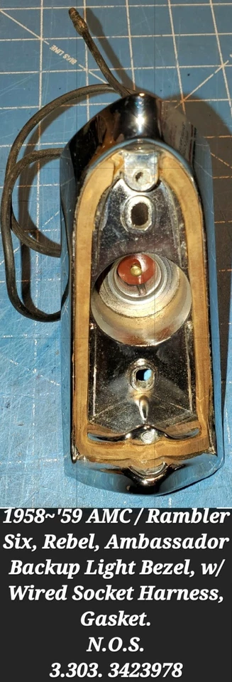 Carcasa de lámpara de respaldo con enchufe con cable 1958~'59 10~20~80 AMC/Rambler 3423978 N.O.S Foto 1 de 3